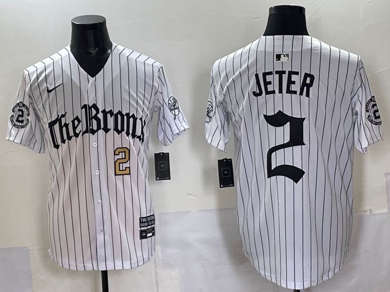 Men 2025 New York Yankees 2 Jeter White Stripe Five generations Joint Name Nike MLB Jersey style 02
